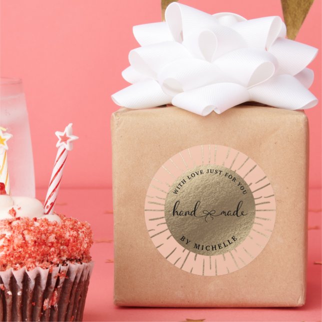 Handmade With Love gold sun circle Sticker (Party)