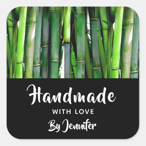 Handmade with Love _ Green Bamboo Nature Photo Square Sticker