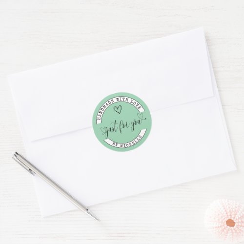 Handmade With Love Green Elegant Script Sticker