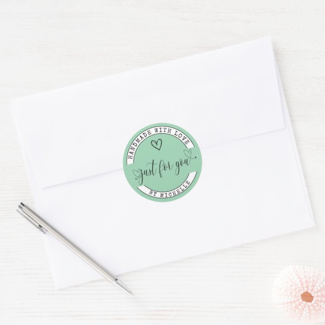 Handmade With Love Green Elegant Script Sticker (Envelope)