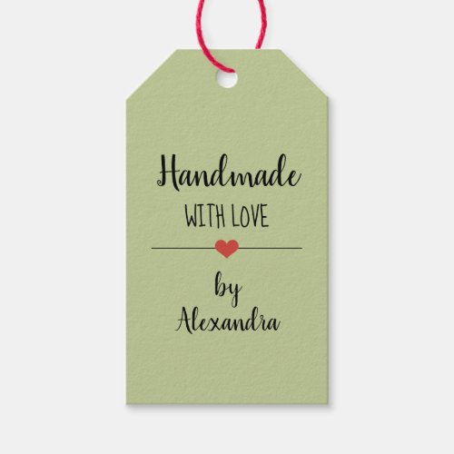 Handmade with love green gift tags