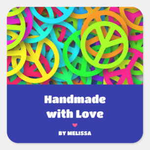 Handmade with Love Groovy Peace Signs Square Sticker