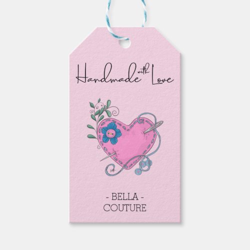 Handmade with Love Hand Sewn Country Heart Pink Gift Tags