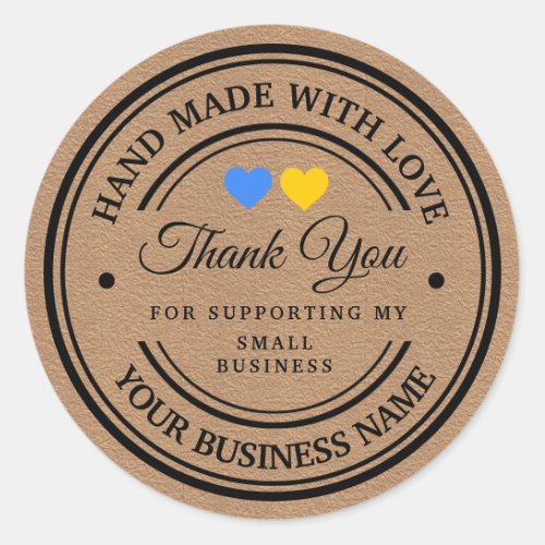 handmade with love heart blue yellow  thank you   classic round sticker
