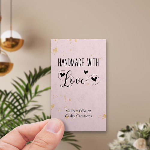 Handmade with Love Heart Calligraphy Pink Gold Business Card