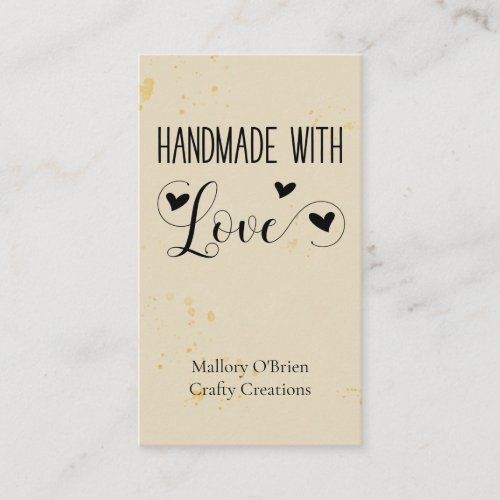 Handmade with Love Heart Calligraphy Wheat Gold Business Card