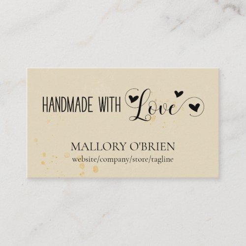 Handmade with Love Heart Calligraphy Wheat  Gold Business Card