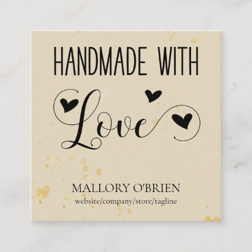 Handmade with Love Heart Calligraphy Wheat Gold Square Business Card