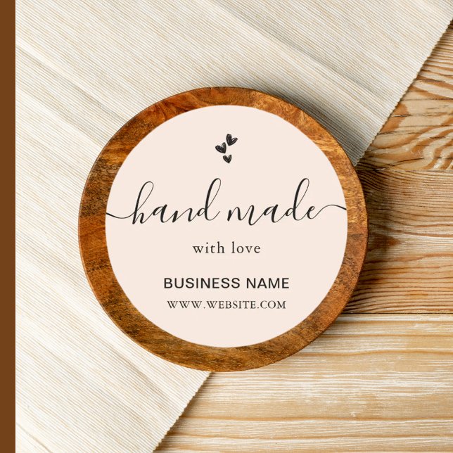 Handmade with Love Heart Custom Business Name URL  Classic Round Sticker (Creator Uploaded)