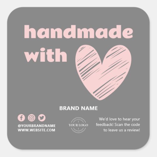 Handmade With Love Heart Logo Gray Pink Box Seal
