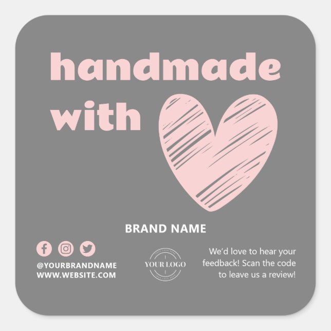 Handmade With Love Heart Logo Gray Pink Box Seal (Front)