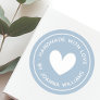 Handmade with love heart name dusty blue classic round sticker