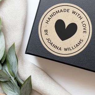 Handmade with love heart name Kraft print Classic Round Sticker