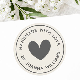 Handmade with love heart name light tan brown classic round sticker
