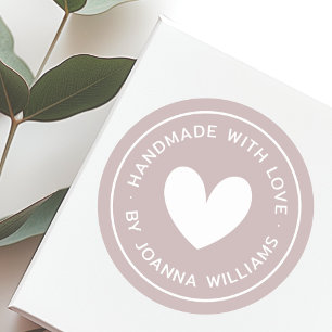 Handmade with love heart name rose taupe classic round sticker
