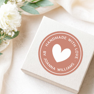 Handmade with love heart name terracotta brown classic round sticker