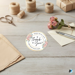 Handmade with love heart name Thank you  Classic Round Sticker