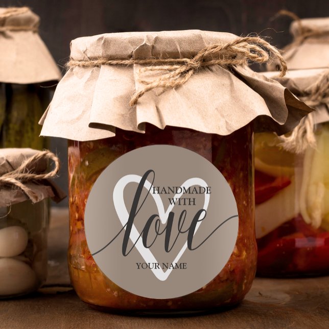 Handmade With Love Heart on Brown Classic Round Sticker (Creator Uploaded)