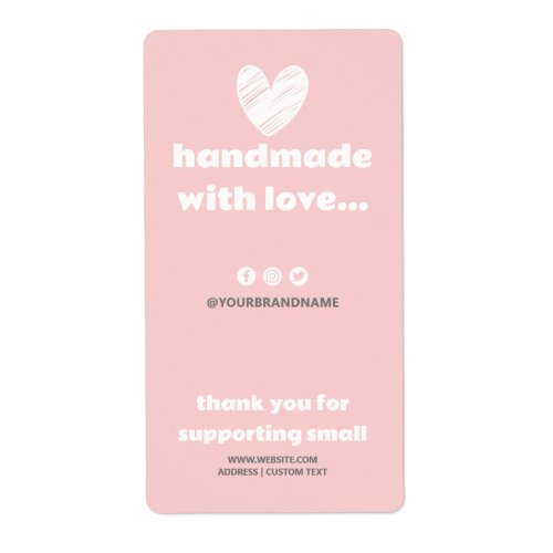 Handmade with Love Heart Pink White Heart Box Seal Label