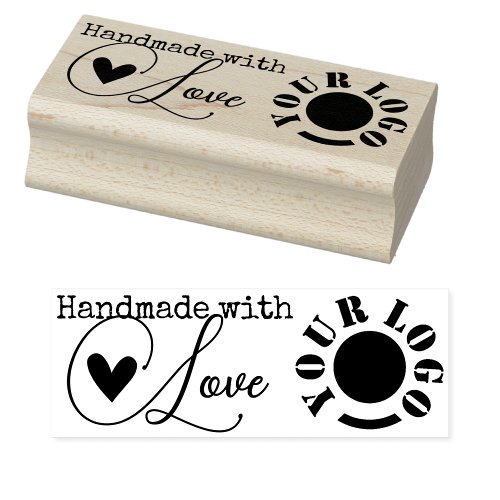 Handmade with Love Heart Simple Stylish Logo Image Rubber Stamp
