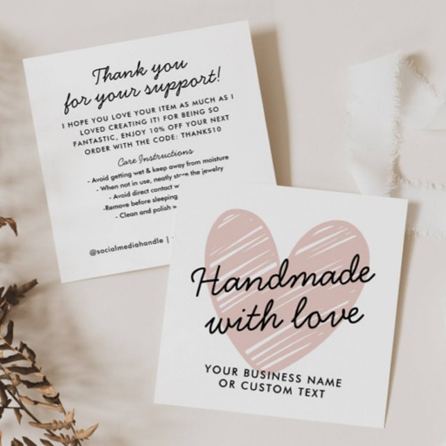 Handmade with Love Heart Thank You Jewelry Care Enclosure Card (Creator Uploaded)