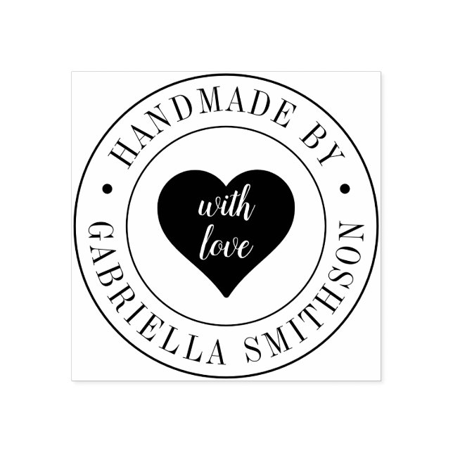 Handmade With Love Heart with Custom Text Circle Rubber Stamp (Imprint)