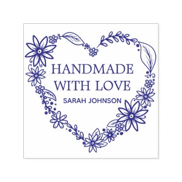 Handmade With Love Heart Wreath Personalized Self-inking Stamp