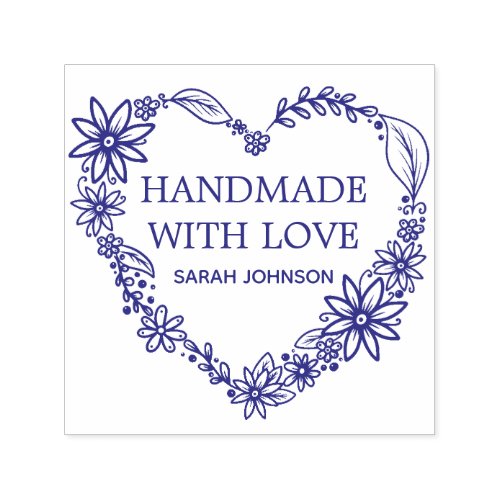 Handmade With Love Heart Wreath Personalized Self_inking Stamp