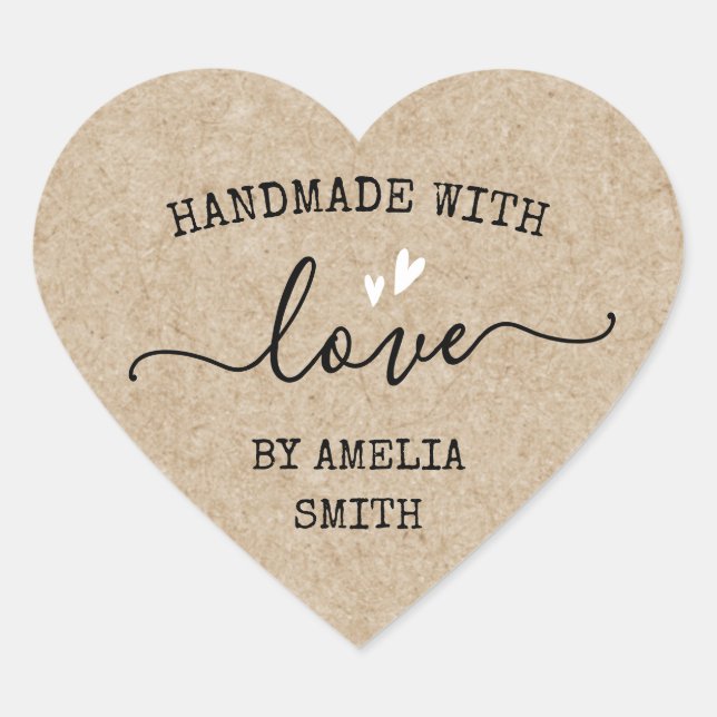 Handmade with love hearts custom name Kraft look Heart Sticker (Front)