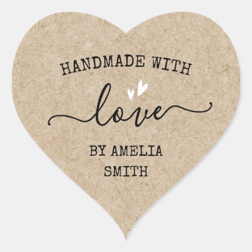 Handmade with love hearts custom name Kraft look Heart Sticker