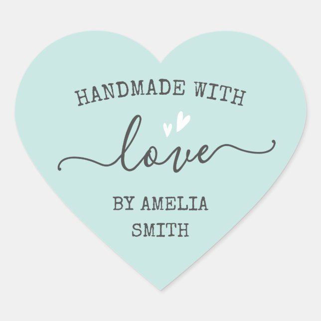 Handmade with love hearts name light aqua blue heart sticker (Front)