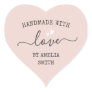Handmade with love hearts name light blush pink he heart sticker