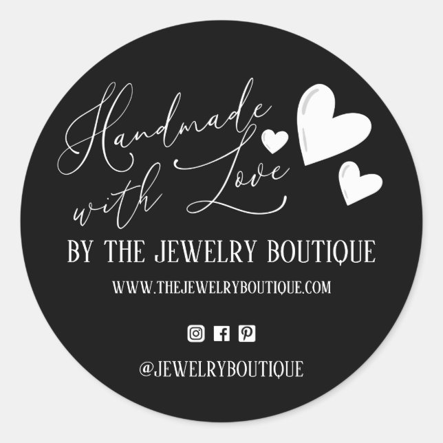 Handmade With Love Hearts Script Etsy Home Crafter Classic Round Sticker (Front)