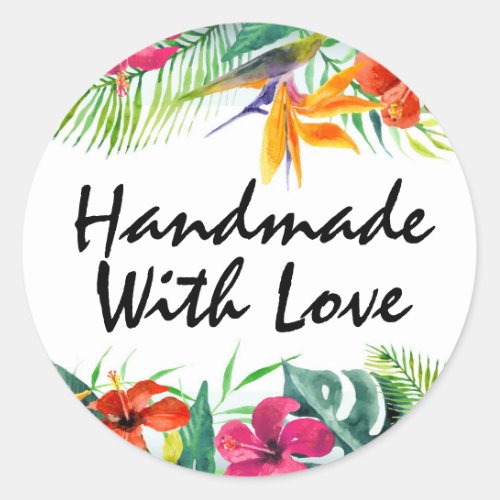 Handmade With Love Hibiscus Flower Tropical Floral Classic Round Sticker
