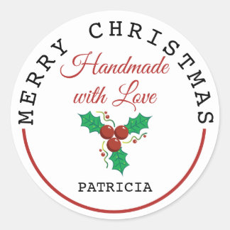 Handmade With Love Holly Merry Christmas   Classic Round Sticker