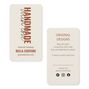 Handmade with Love in Oversized Typography Cream Business Card