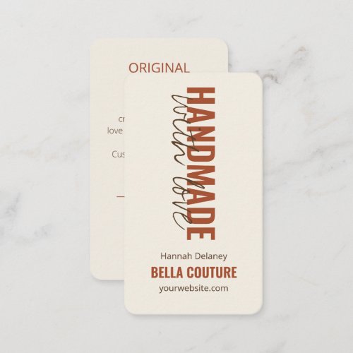 Handmade with Love in Oversized Typography Cream Business Card