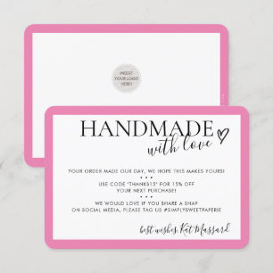 HANDMADE WITH LOVE insert modern chic candy pink Thank You Card