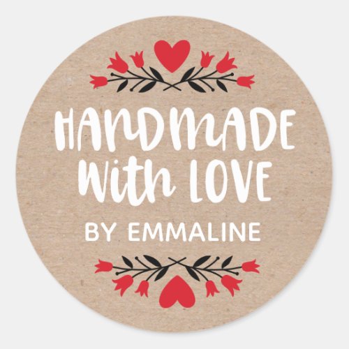 Handmade With Love Kraft Heart Classic Round Sticker