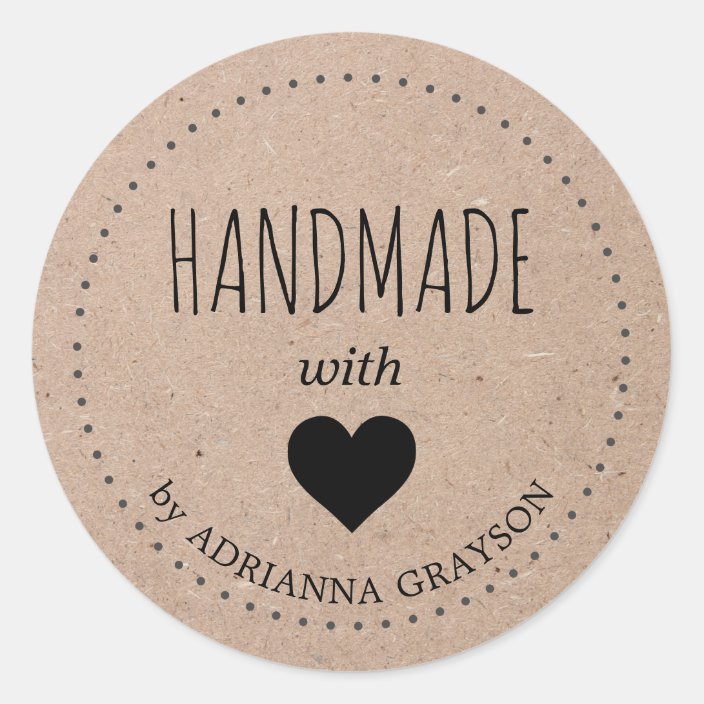 Handmade With Love Kraft Paper Heart Classic Round Sticker | Zazzle.com