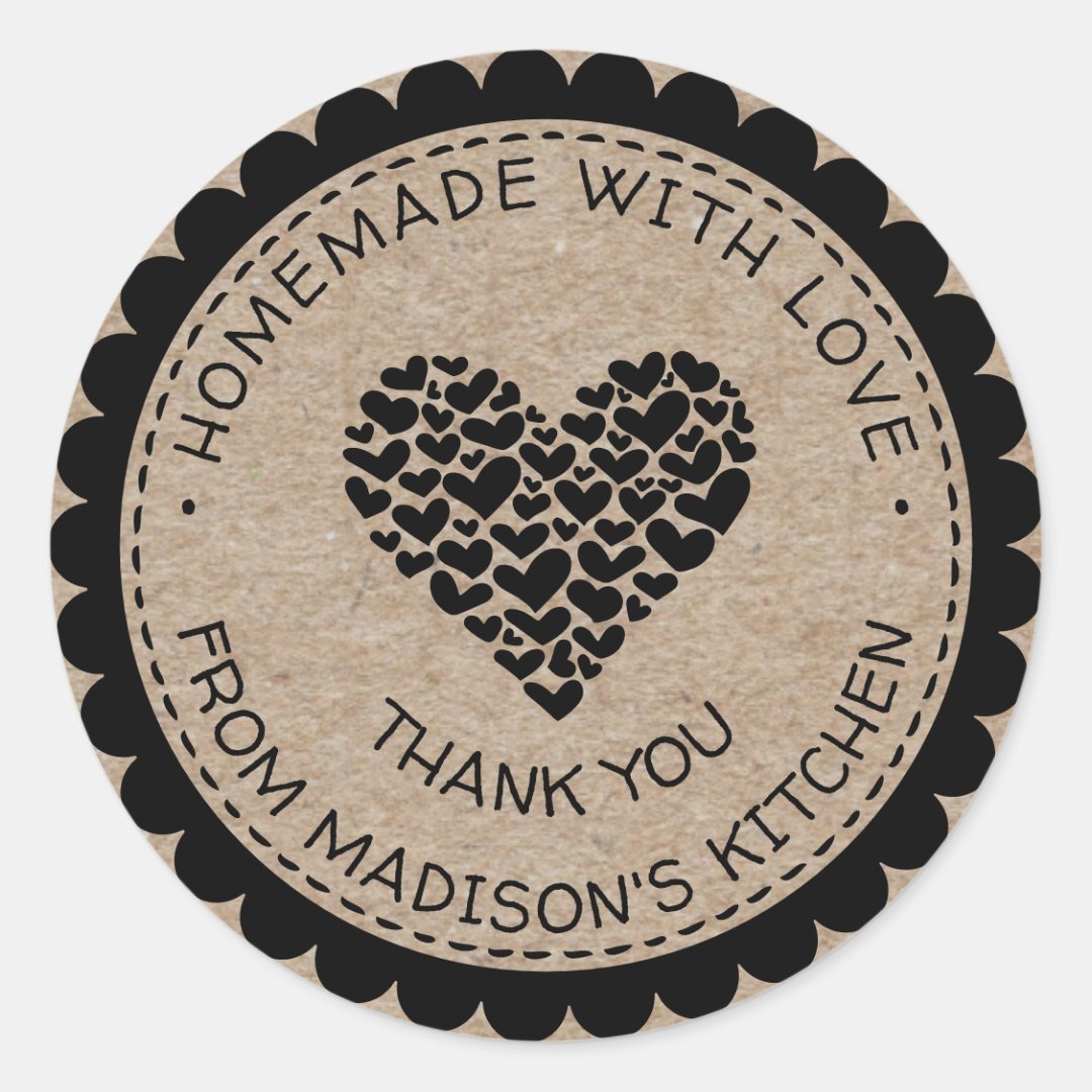 Handmade With Love Kraft Paper Heart Thank You Classic Round Sticker