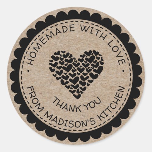 Handmade With Love Kraft Paper Heart Thank You Classic Round Sticker