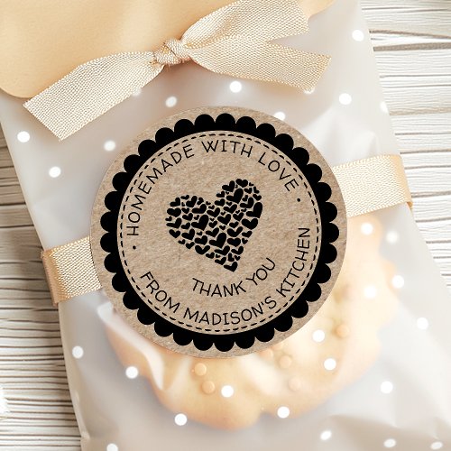 Handmade With Love Kraft Paper Heart Thank You Classic Round Sticker