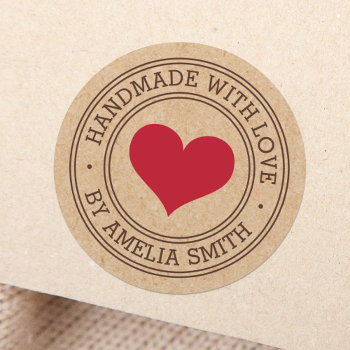 Handmade With Love Kraft Paper Look Classic Round Sticker by TheStationeryShop at Zazzle