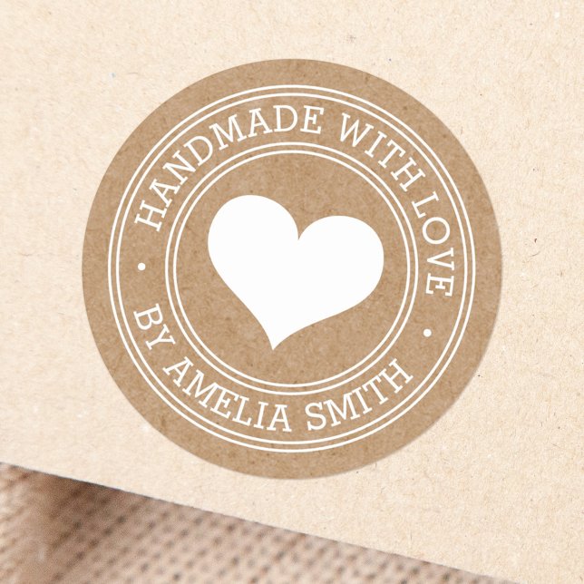 Handmade with love Kraft paper look Classic Round Sticker (Creator Uploaded)