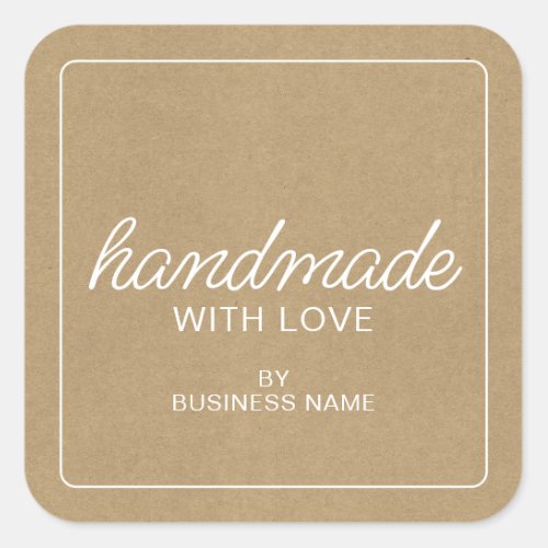 Handmade with Love Kraft Paper Look Square Label