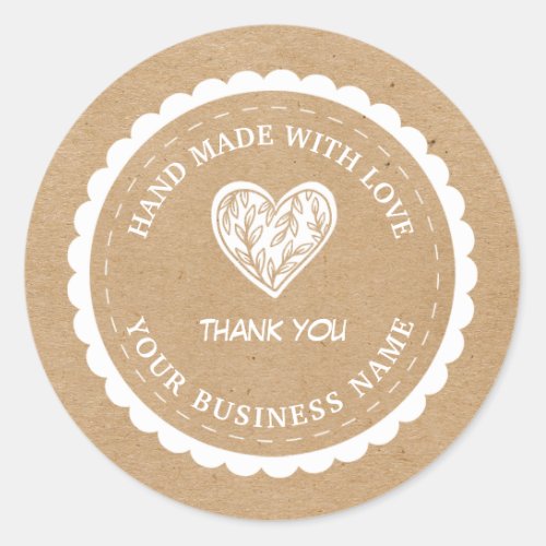 Handmade with love kraft paper  thank you classic round sticker