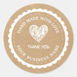 Handmade with love kraft paper   thank you classic round sticker