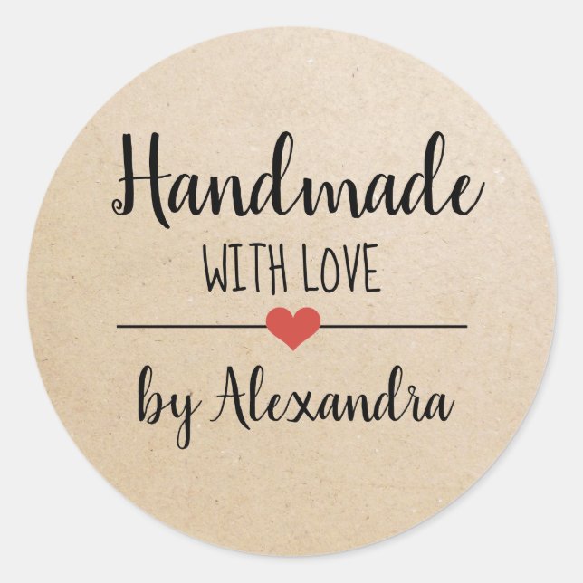 Handmade with love kraft script custom   classic round sticker (Front)