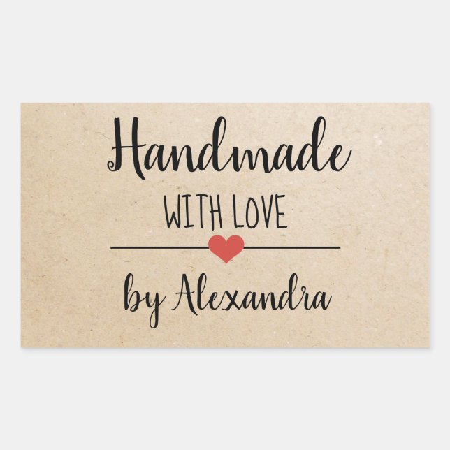Handmade with love kraft script custom rectangular sticker (Front)